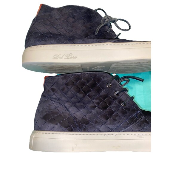 Del Toro Navy Quilted Suede Chukka Boot with White Sole and Red Heel Tab main image 4